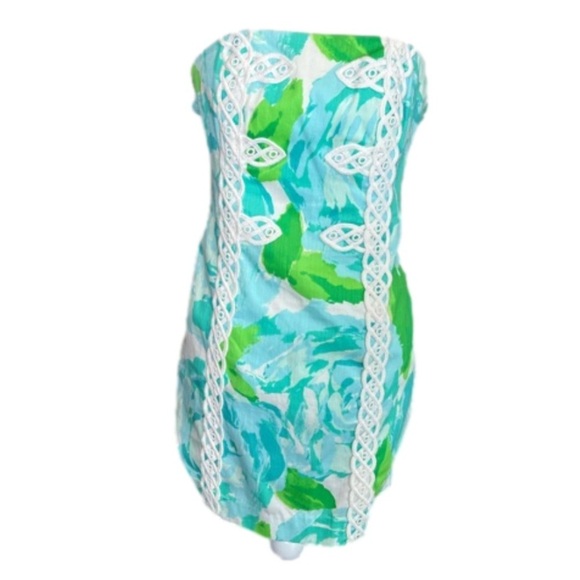 Lilly Pulitzer Tansy Strapless Dress Poolside Blue and Green White Detail Size 2 - Picture 13 of 13